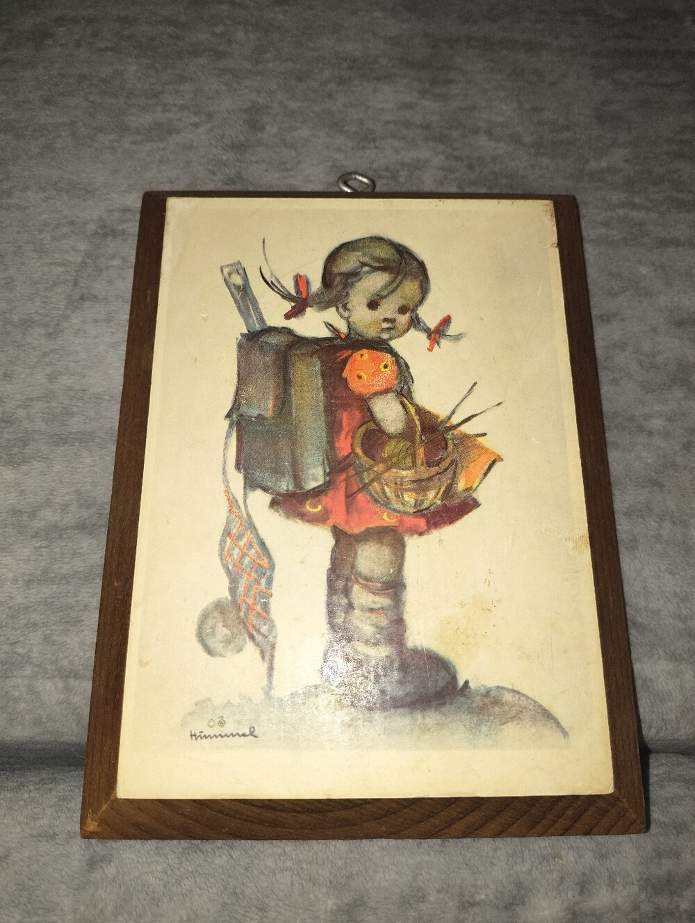 Hummel Girl with Basket Illustration - Red, Brown, Cream